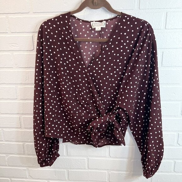 Loveriche Polka‎ Dot Surplice Top Blouse Womens Small Wine Red NWOT - Picture 1 of 5